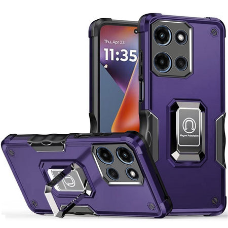 Premium Optimum Magnetic Ring Stand Hybrid Case For Motorola Moto G 5G 2025 - Dark Purple