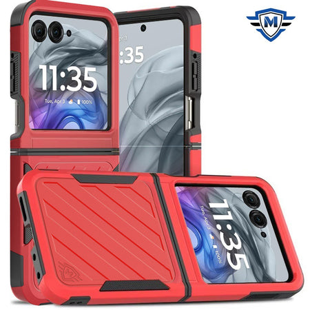 Metkase Noble Lined Shockproof Dual Layer Hybrid Case In Slide-Out Package For Motorola Razr 2025 / Razr 2024 - Red/Black