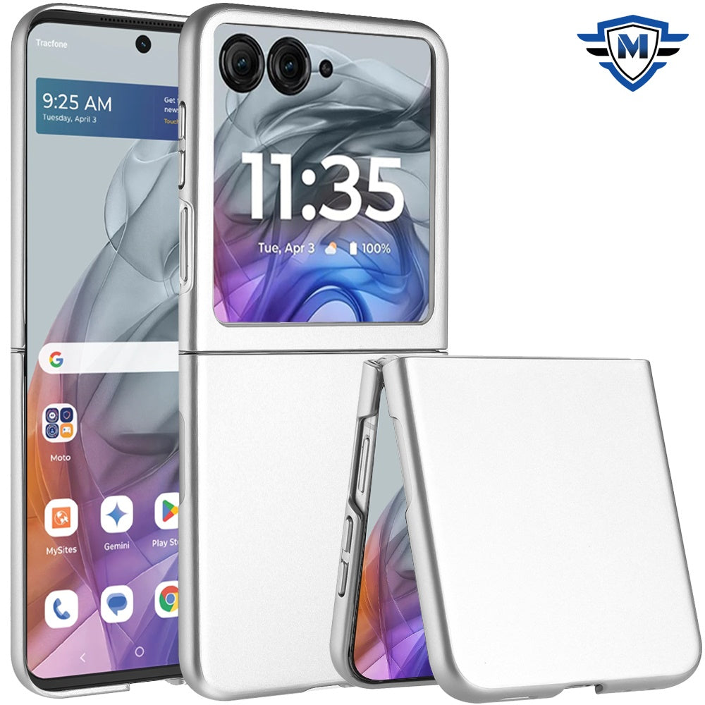 Metkase Flip Snap On Premium Matte Finish Case Cover In Slide-Out Package For Motorola Razr 2025 / Razr 2024 - Silver