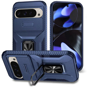 Premium Complete Magnetic Metal Ring Stand Camera Protection Hybrid Case For Google Pixel 10/10 Pro - Blue