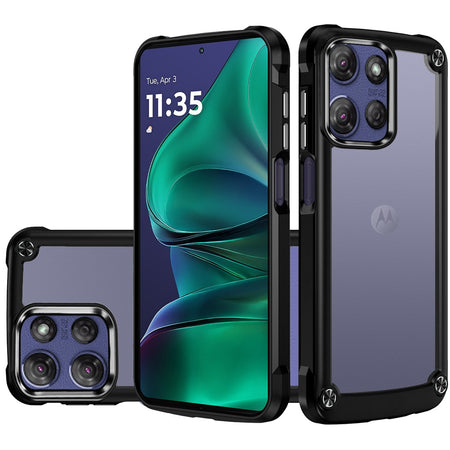 Premium Ultimate Casex Transparent Hybrid Case With Metal Buttons And Camera Edges For Moto G Stylus 5G 2025 - Black