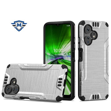 Metkase Strong Tough Metallic Design Hybrid Case In Slide-Out Package For Celero 3 Plus - Silver