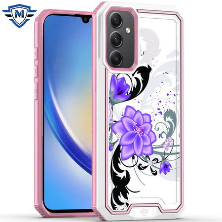 Metkase Premium Exotic Design Hybrid Case In Slide-Out Package For Samsung A15 5G - Purple Lily