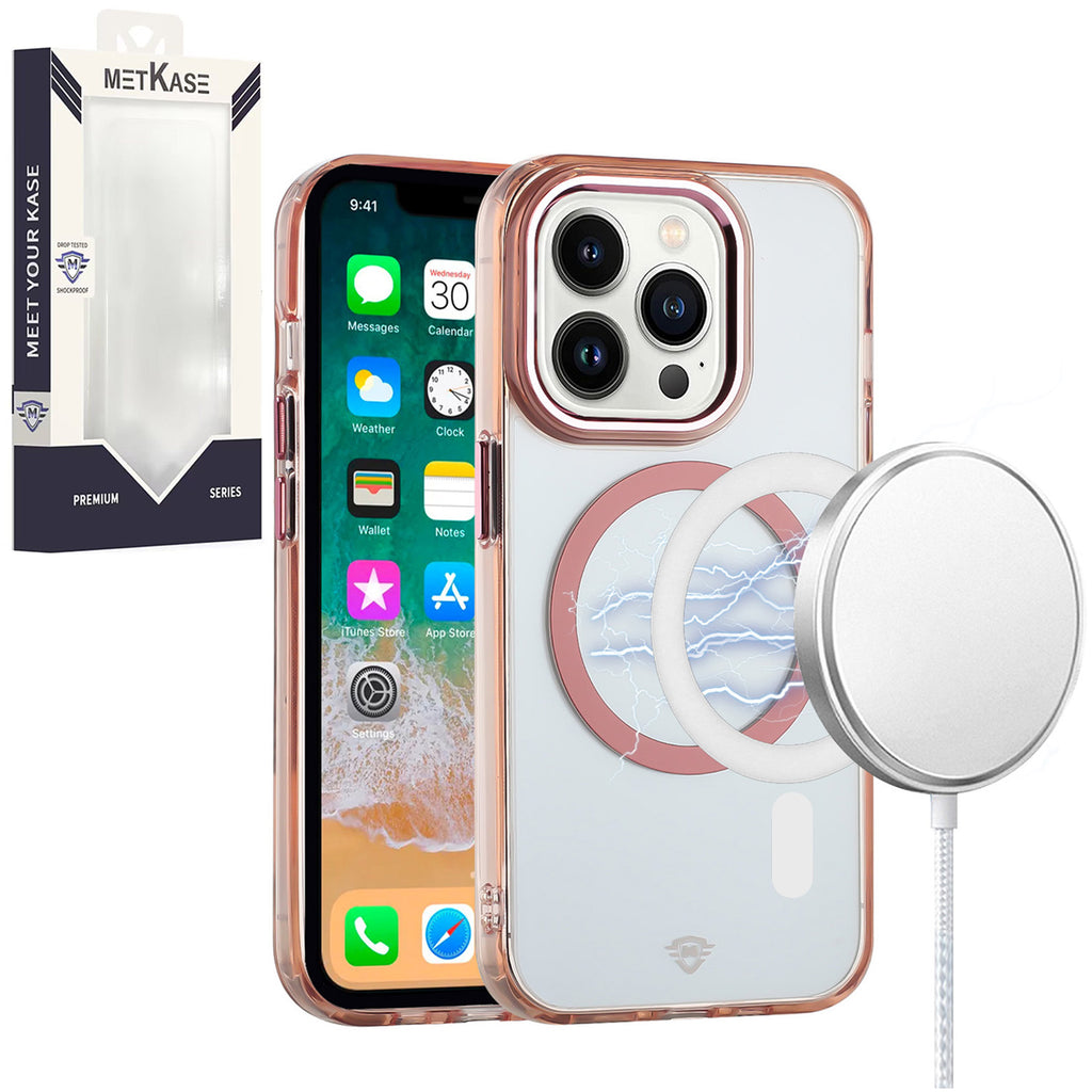 Metkase Magnetic Circle Ring Transparent Premium Acrylic Case for iPhone 15 - Rose Gold