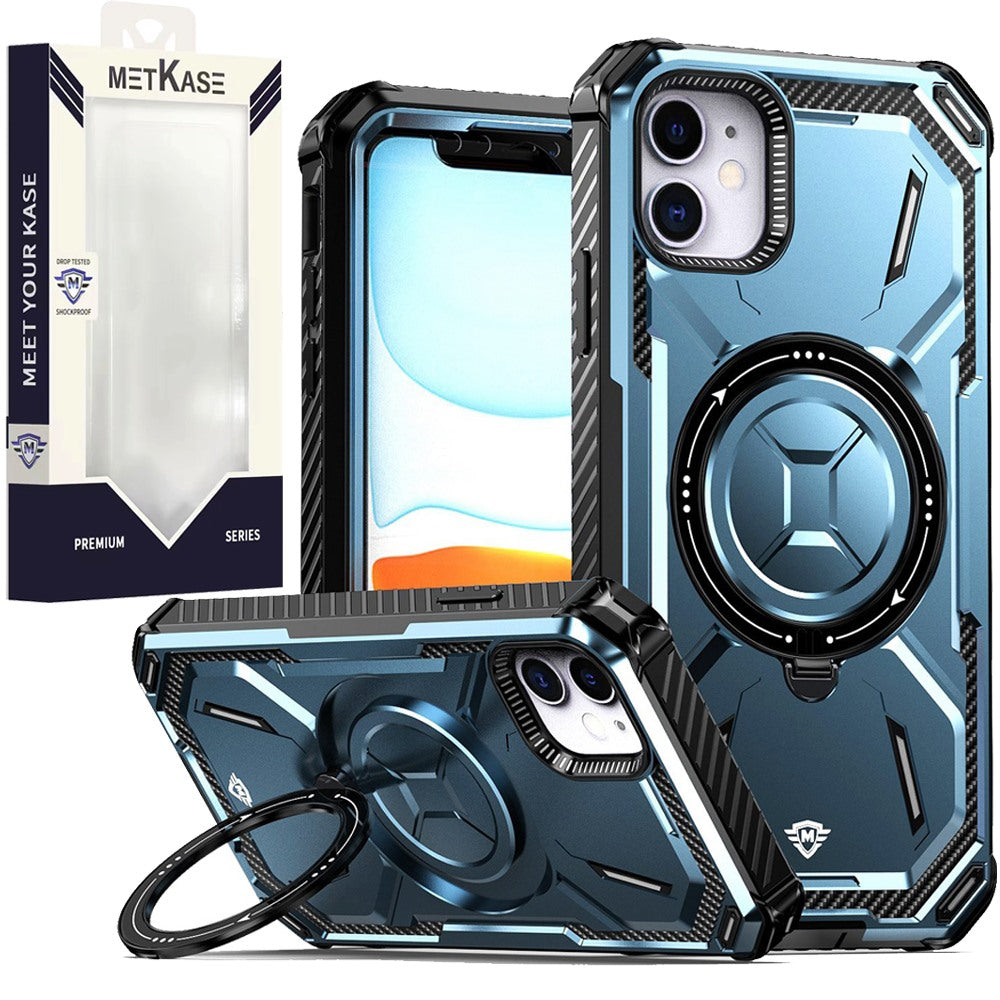 Metkase Magnetic Ring Stand Ultra Rugged ShockProof Hybrid For iPhone 12 & iPhone 12 Pro - Light Blue
