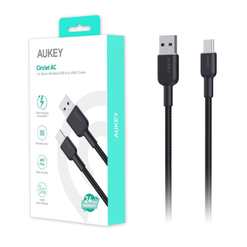 Aukey USB-A to USB-C 1M Nylon Braided Cable - Black