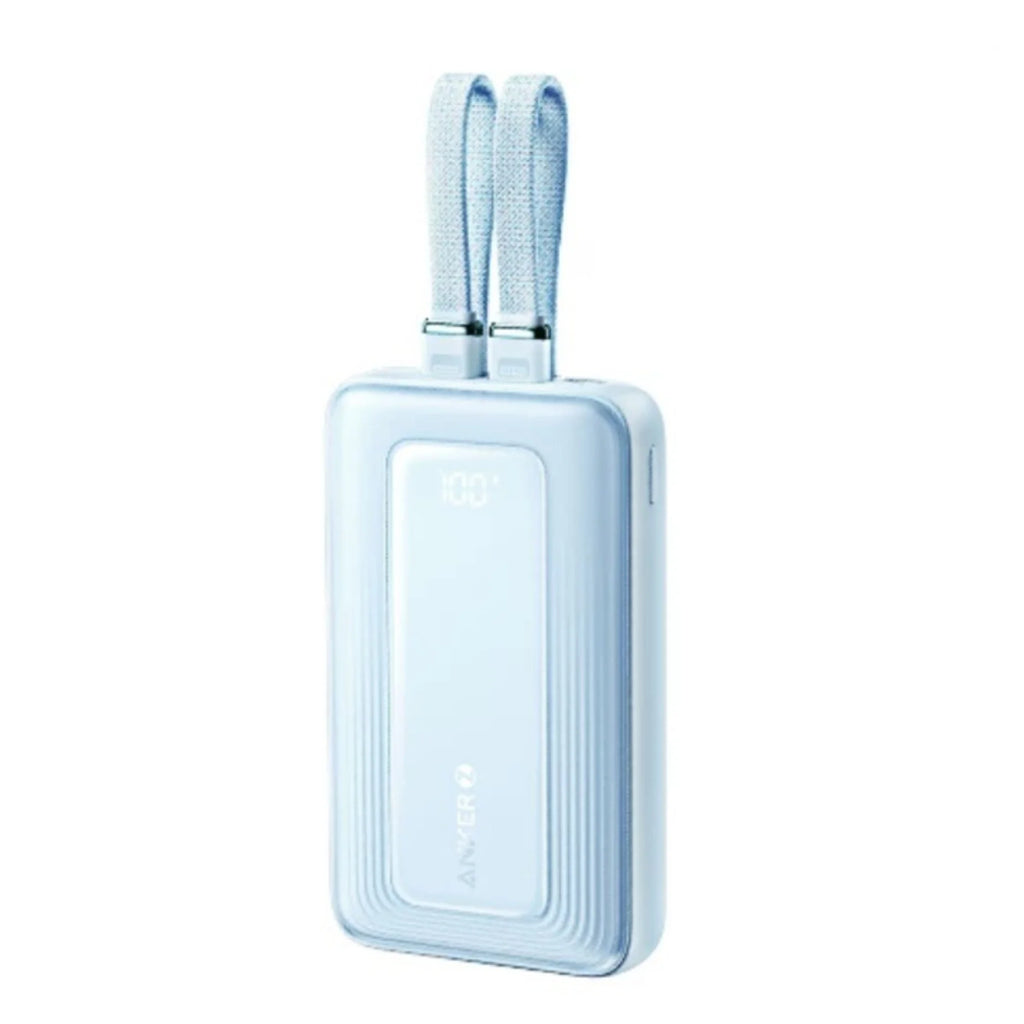 ANKER 10K MAH 30W POWER BANK W/ BUILT-IN USB-C & LIGHTNING CABLE - BLUE