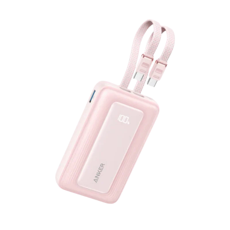ANKER 10K MAH 35W ZOLO POWER BANK W/ BUILT-IN DUAL USB-C CABLES - PINK
