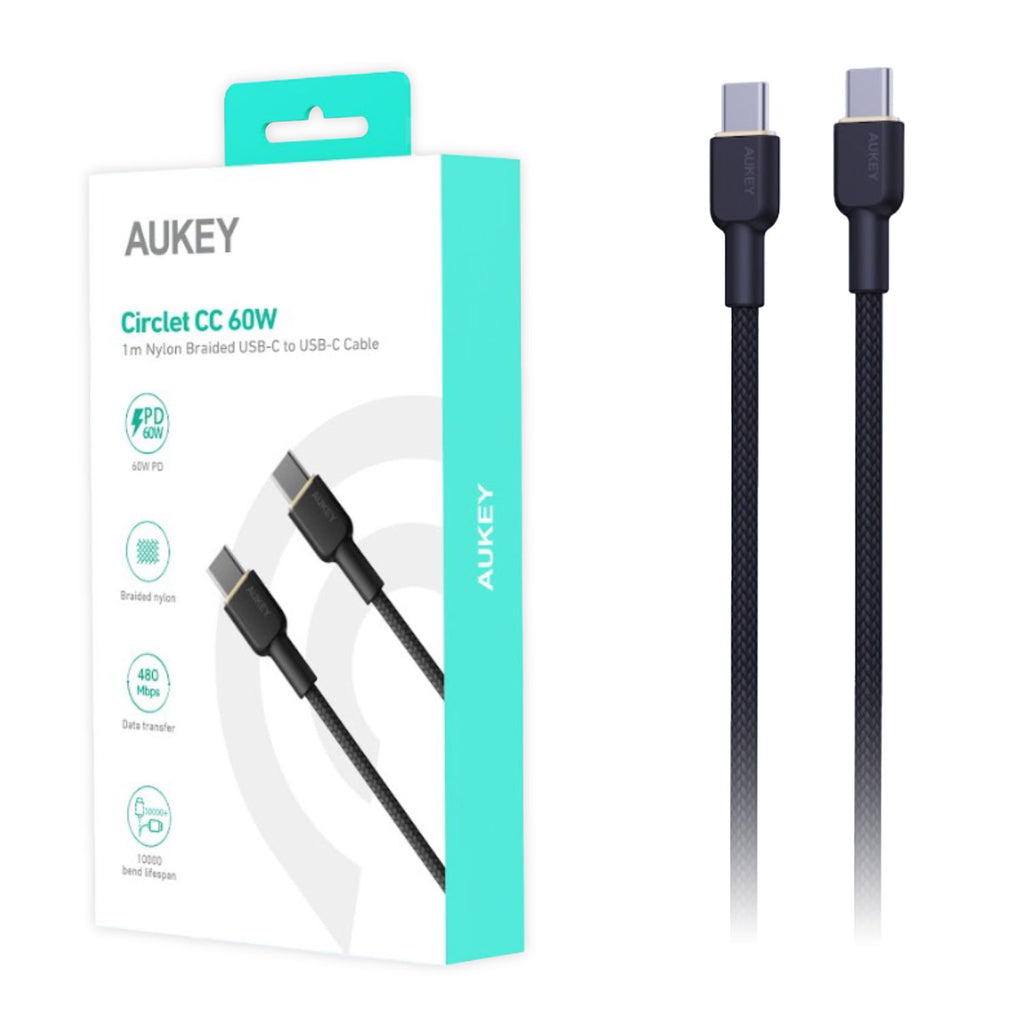 Aukey USB-C to USB-C 1M Nylon Braided Cable - Black
