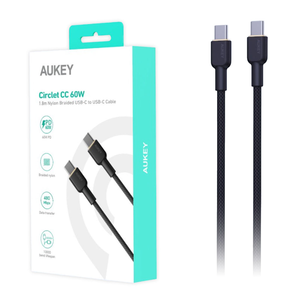 Aukey USB-C to USB-C 1.8M Nylon Braided Cable - Black