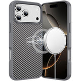 HR PREMIUM CARBON FIBER DESIGN MAGNETIC RING HQ THICK 2.0MM HYBRID CASE FOR IPHONE 17 PRO MAX - GREY
