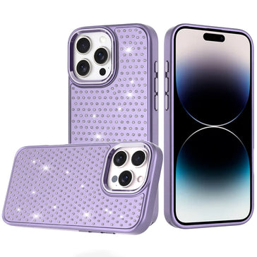 HR PREMIUM BEAUTIFUL DIAMOND METALLIC DESIGN METAL CHROME EDGED HYBRID CASE FOR IPHONE 14 PRO MAX 6.7" - PURPLE