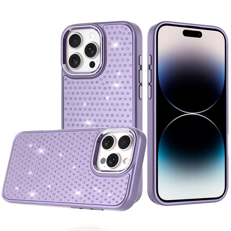 HR PREMIUM BEAUTIFUL DIAMOND METALLIC DESIGN METAL CHROME EDGED HYBRID CASE FOR IPHONE 14 PRO MAX 6.7" - PURPLE
