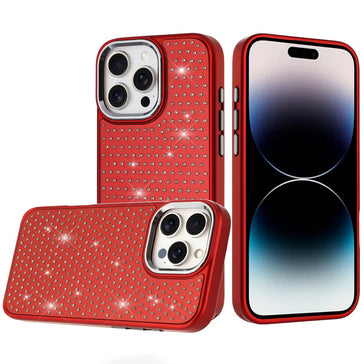 HR PREMIUM BEAUTIFUL DIAMOND METALLIC DESIGN METAL CHROME EDGED HYBRID CASE FOR IPHONE 14 PRO MAX 6.7" - RED