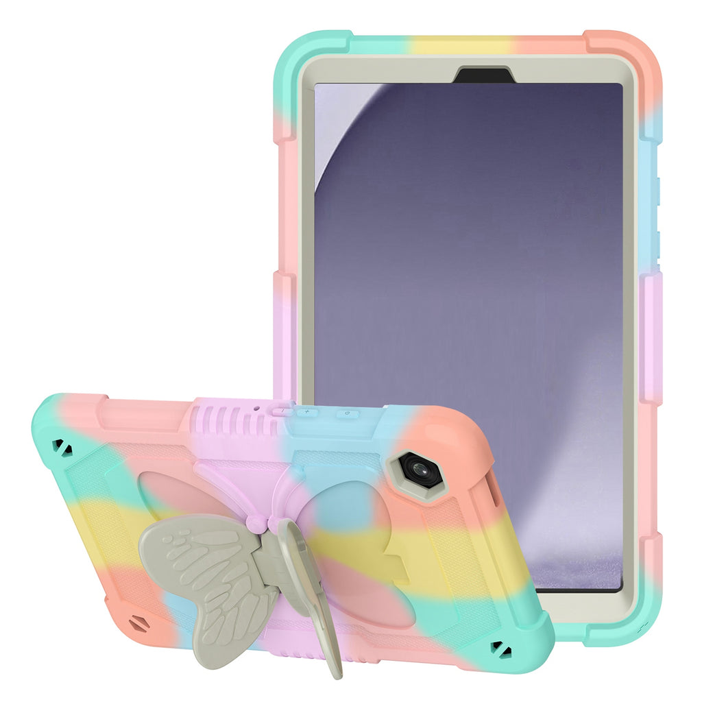 Premium Butterfly Kickstand 3-In-1 Tough Hybrid Case Cover With Shoulder Strap For Samsung A9 Plus / A11 Plus 11" - Colorful