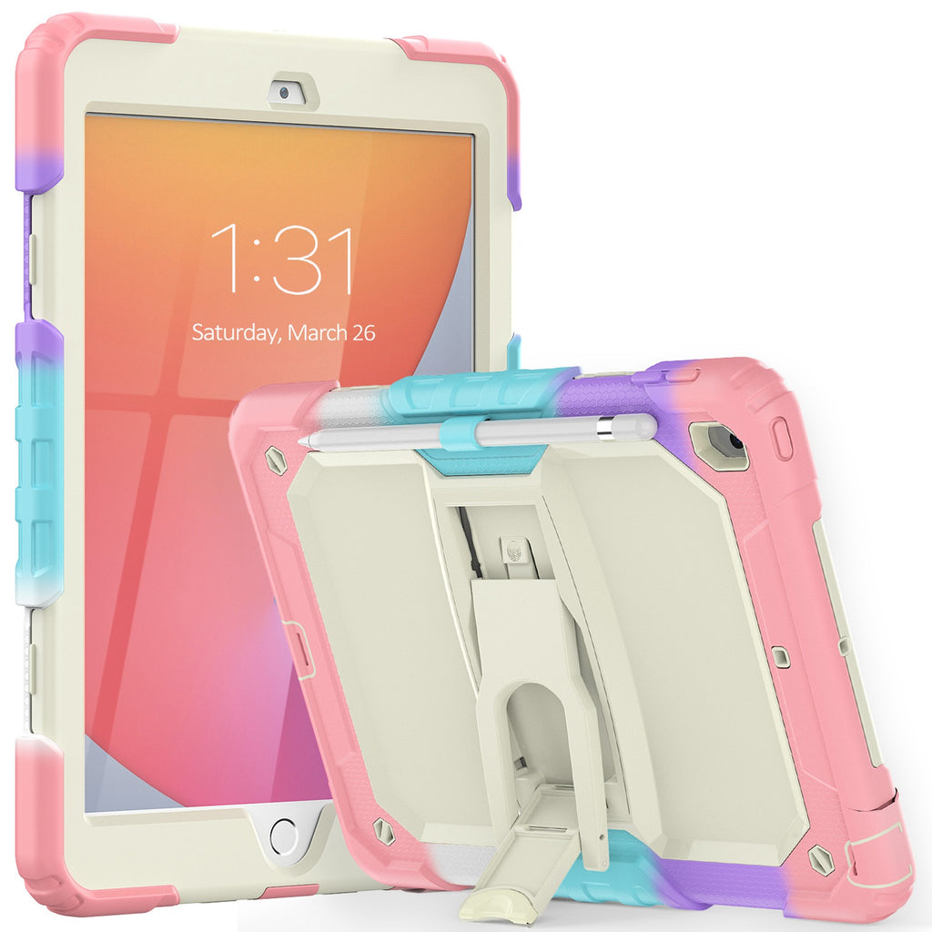 HR PREMIUM HEAVY DUTY FULL BODY RUGGED TABLET KICKSTAND CASE COVER FOR SAMSUNG A9 PLUS / A11 PLUS 11" - BEIGE/CAMO PINK