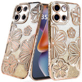 Premium Shimmer Glitter Floral Design Thick TPU Case For Moto G 5G 2025/2026 & Moto G Play 2026 - Gold