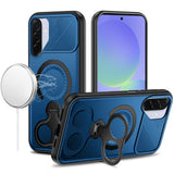 Premium Car Mount With 2-Ring Stand Hybrid Case For Samsung A17 5G - Blue