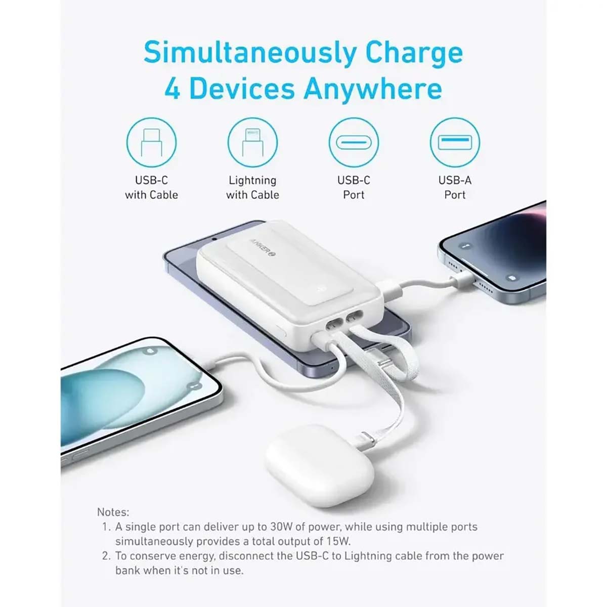 Anker 10K mAh 30W Zolo Power Bank W/ Built-In USB-C and Lightning Cable - Black