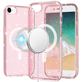 Premium Glitter Ultra [Magnetic Circle] Thick 3mm Transparent Hybrid Case For iPhone 16E / SE4 - Pink