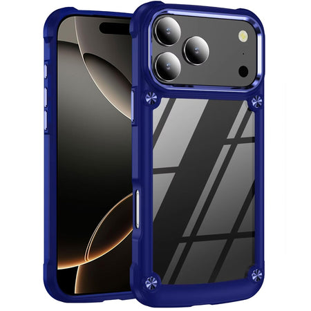 Premium Ultimate Casex Transparent Hybrid Case With Metal Buttons And Camera Edges For iPhone 17 Pro Max - Blue