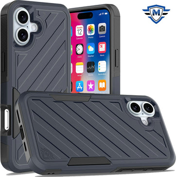 Metkase Noble Lined Shockproof Dual Layer Hybrid Case In Slide-Out Package For iPhone 16 6.1 Inch - Blue/Black