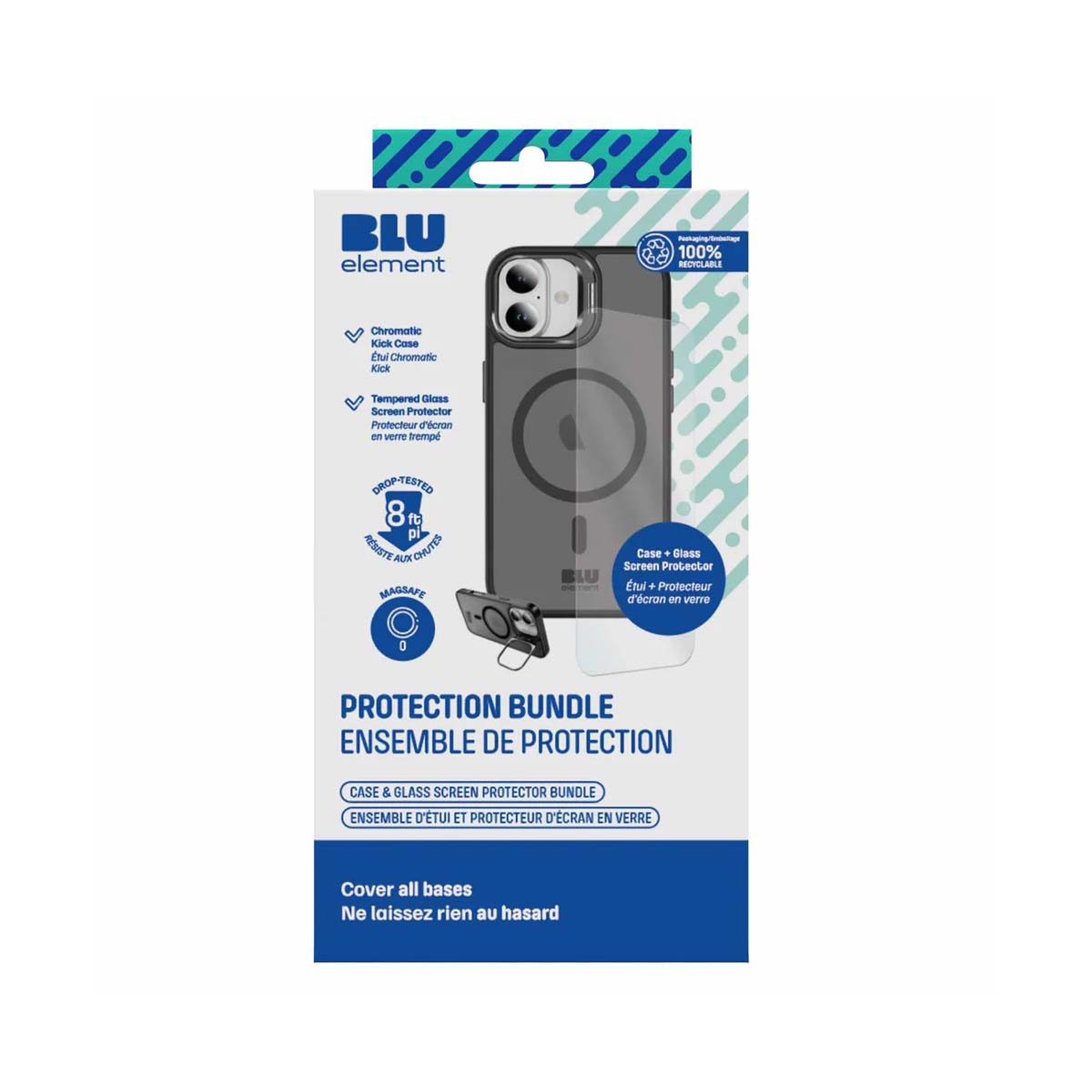 Blu Element Duo Protection Bundle W/ Chromatic Kick Magsafe Case + Screen Protector For iPhone 16 - Black