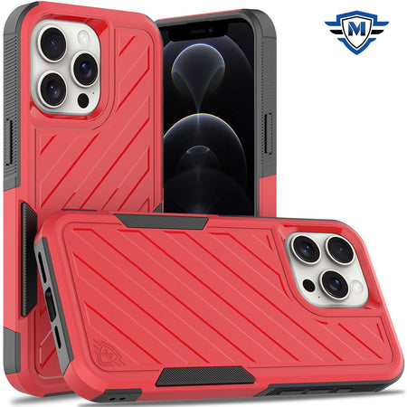 Metkase Noble Lined Shockproof Dual Layer Hybrid In Slide-Out Package For Iphone 12/12 Pro - Red/Black