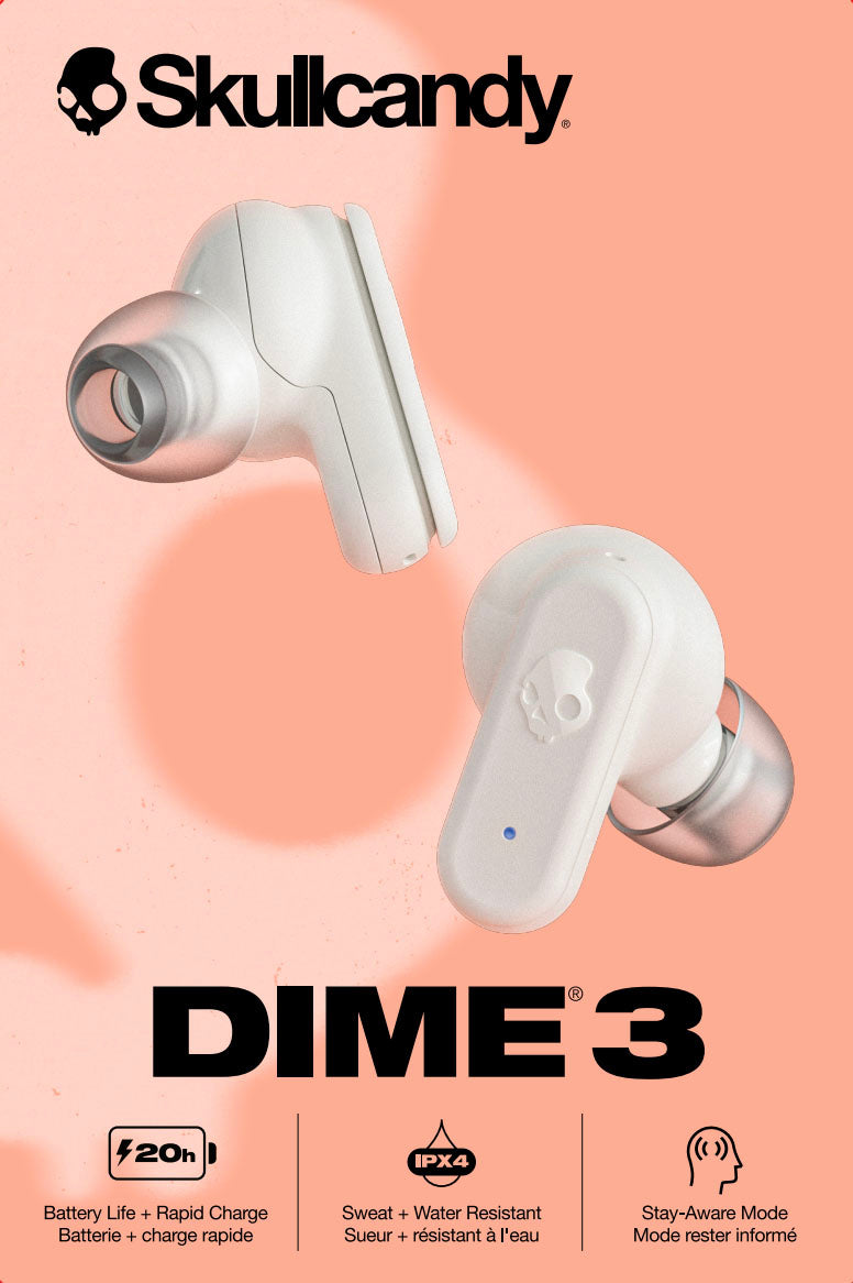 Skullcandy Dime 3 True Wireless Earbuds - Bone/Orange Glow