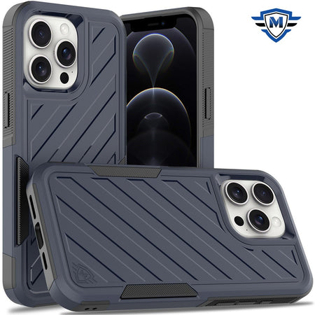 Metkase Noble Lined Shockproof Dual Layer Hybrid Case In Slide-Out Package For Iphone 12/12 Pro - Blue/Black