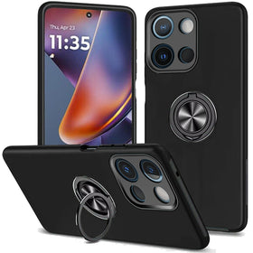 HR Premium Chief Oil Painted Magnetic Ring Stand Hybrid Case Cover For Motorola Moto G 5G 2025/2026 - Black