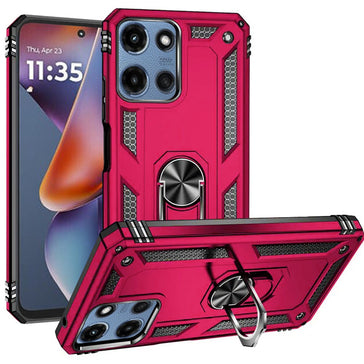 Premium Ring Magnetic Kickstand Hybrid Case For Motorola Moto G 5G 2025 - Hot Pink