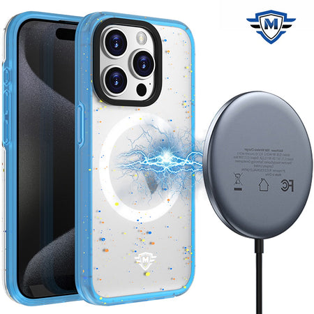 Metkase Iridescent Spots [Magnetic Circle] Hybrid Case For iPhone 15 - Dark Blue+Iridescent Spots