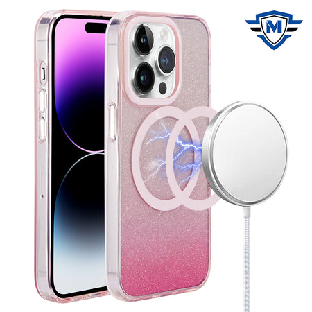 Metkase Imd Design Pattern [Magnetic Circle] Premium Hybrid Case For iPhone 15 - Gradient Pink Glitter
