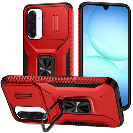 Premium Complete Magnetic Metal Ring Stand Camera Protection Hybrid Case For Samsung A17 5G - Red
