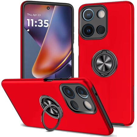 Premium Chief Oil Painted Magnetic Ring Stand Hybrid Case Cover For Motorola Moto G 5G 2025 - Red