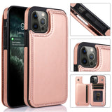 Premium Luxury Side Magnetic Button Card Id Holder Pu Leather cover For iPhone 13 / 14 - Rose Gold