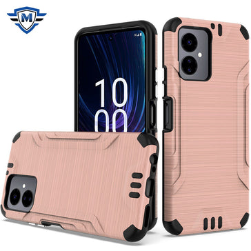 Metkase Strong Tough Metallic Design Hybrid Case In Slide-Out Package For Boost Celero SC 5G 2024 - Rose Gold