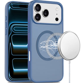 HR Premium [Magnetic Circle] Smooth Safe Matte Feel Hybrid Case For Iphone 18 Pro Max - Navy Blue