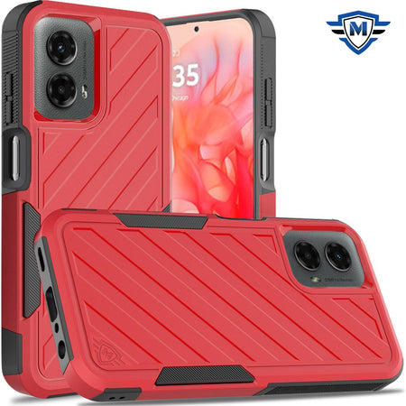 Metkase Noble Lined Shockproof Dual Layer Hybrid Case In Slide-Out Package For Motorola Moto G Stylus 5G 2024 - Red/Black