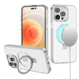 Premium Dotted Edged Line Transparent HQ Magnetic Ring Stand Hybrid Case For iPhone 13 / 14 - Clear