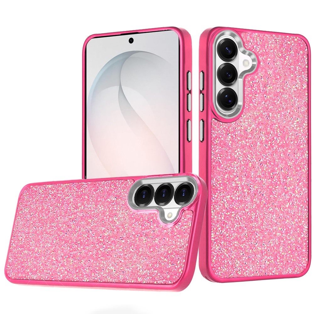 HR Premium Crystal Glass Diamond With Metallic Buttons And Edges Hybrid Case For Samsung Galaxy S26 Fe - Hot Pink