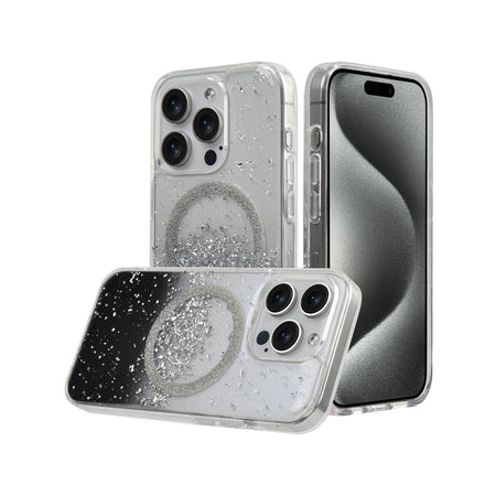 Metkase Glitter Transparent [Magnetic Circle] Shockproof Hybrid Case For Iphone 11 (Xi6.1) - Silver/Black