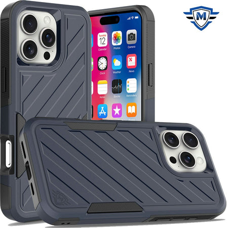 Metkase Noble Lined Shockproof Dual Layer Hybrid Case In Slide-Out Package For iPhone 16 Pro 6.3 Inch - Blue/Black