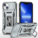 Premium Utter Tough Metal Ring Movable Camera Window Hybrid Case For iPhone 13 / 14 - Gray