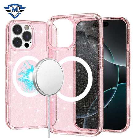 Metkase Glitter Ultra [Magnetic Circle] Thick 3mm Transparent Hybrid Case In Slide-Out Package For iPhone 16 Pro Max 6.9 Inch - Pink