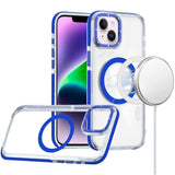 Premium Matching Color Frame Strong Magnetic Ring Circle Transparent HQ Thick Hybrid Case For iPhone 13 / 14 - Blue