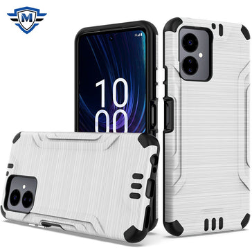 Metkase Strong Tough Metallic Design Hybrid Case In Slide-Out Package For Boost Celero SC 5G 2024 - Silver