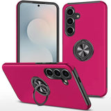 Premium Chief Oil Painted Magnetic Ring Stand Hybrid Case Cover For Samsung S25 FE - Hot Pink