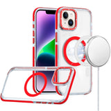 Premium Matching Color Frame Strong Magnetic Ring Circle Transparent HQ Thick Hybrid Case For iPhone 13 / 14 - Red